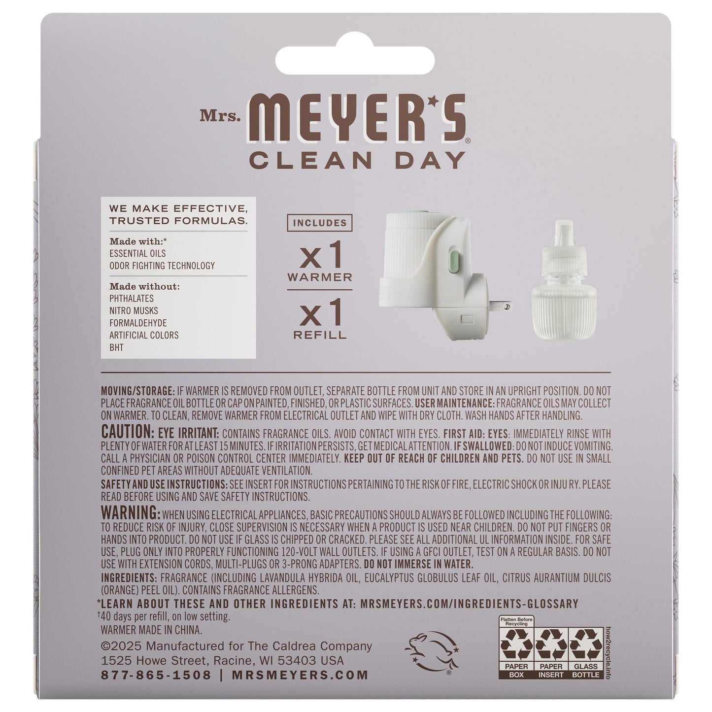 Mrs. Meyer's Lavender Plug-In Oil Warmer with Scented Refill