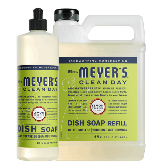 Mrs. Meyer's Lemon Verbena Liquid Dish Soap and Refill Set